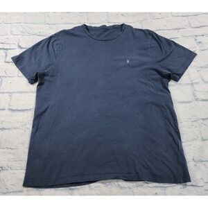 AllSaints MENS XXL Brace Shirt Embroidered Ramskull  Blue Crewneck Short Sleeve